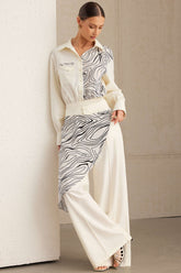 Abstract Print Patchwork Button Pocket Long Sleeve Bodysuit