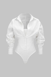 Button Detail Cut Out Long Sleeve Bodysuit