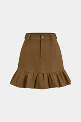 Denim High Waist Ruched Hem Skirt