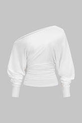 Cut Out One Shoulder Ruched Long Sleeve T-Shirt